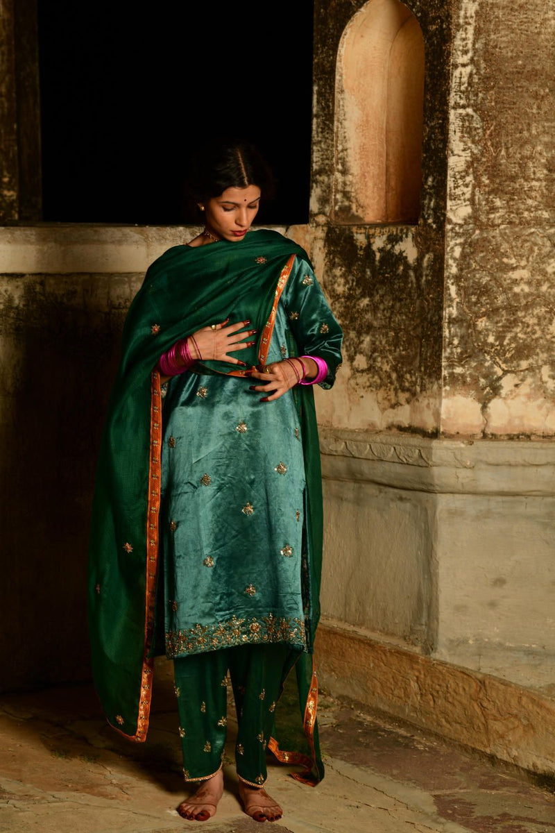 Heerapanna Kurta Set by Tokree in green color for women Worldwide