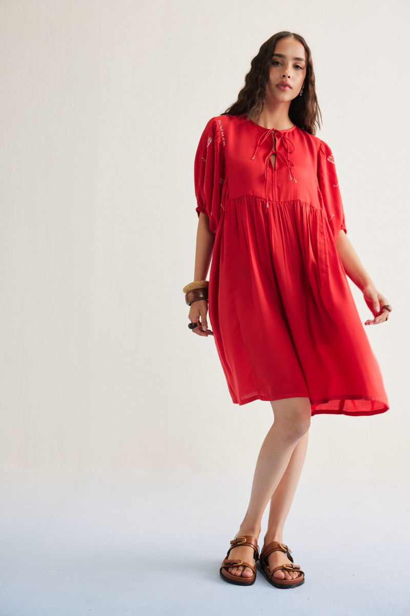 Ocean Wilds Tencel Dress by SUI in red color for women Worldwide