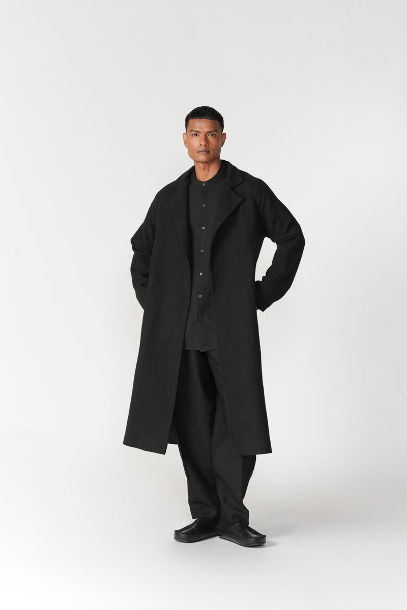 Chenille Notch Lapel Long Overcoat jacket/overlay by Turn Black in black for men Worldwide