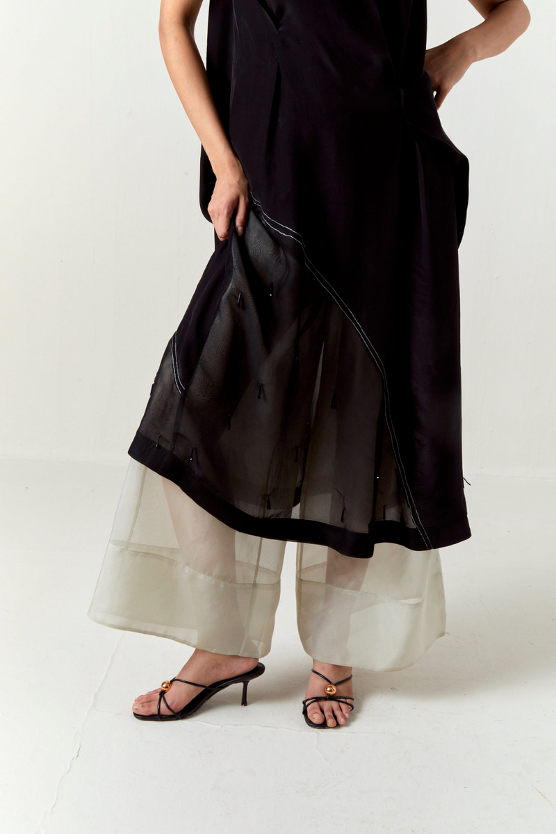 ASYMMETRIC TUNIC CO-ORD-BLACK organza by THREE in black color for women Worldwide