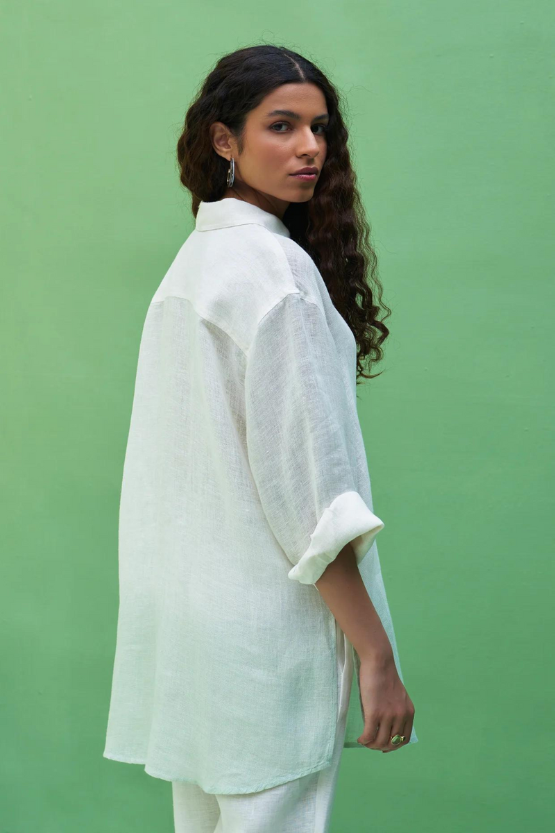 Lessa Sheer Linen Co-ord Set 
 - Ivory linen by Manan in ivory color for women Worldwide