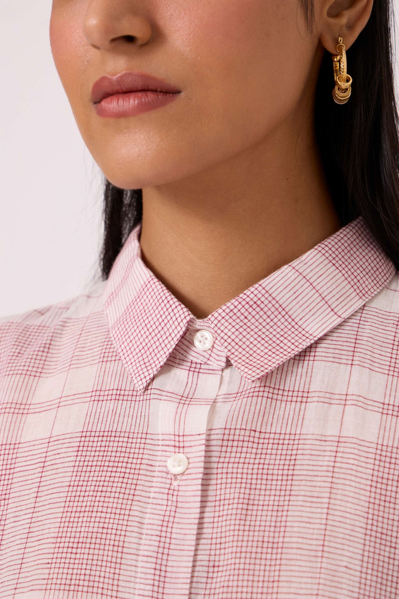 Sibyl Checkered Handwoven Shirt cotton by The Summer House in red color for women Worldwide