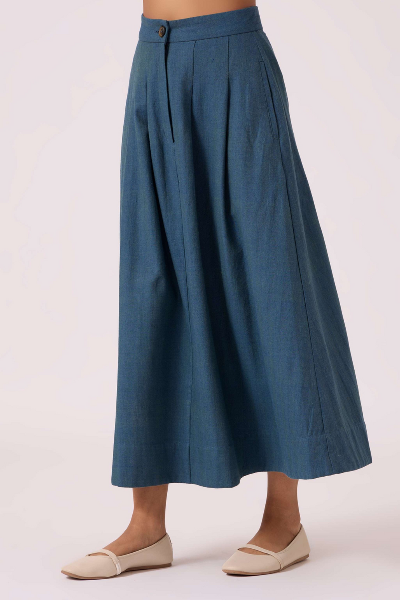 Eliot Blue Handwoven Skirt cotton by The Summer House in green color for women Worldwide