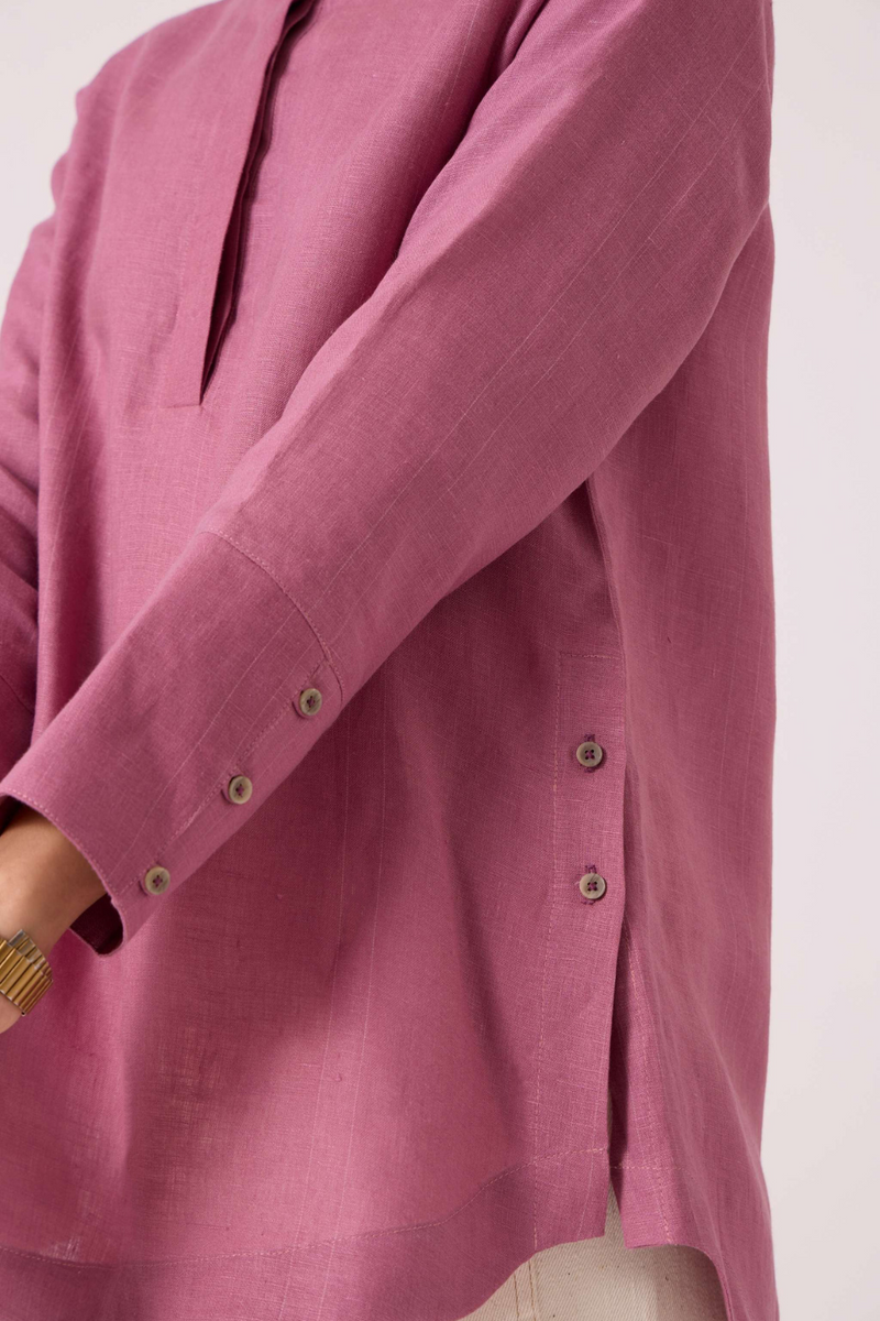 Macondo Lilac Linen Top by The Summer House in mauve color for women Worldwide