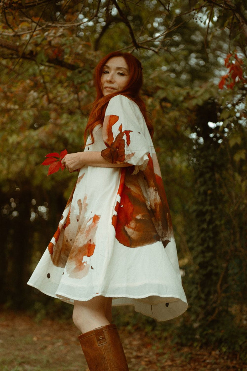 Wild poppies Dress cotton by Khara Kapas in white for women Worldwide