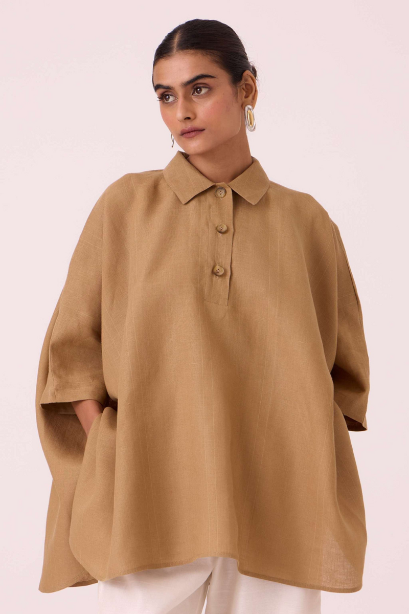 Liberty Tan Linen Cape Top by The Summer House for women Worldwide