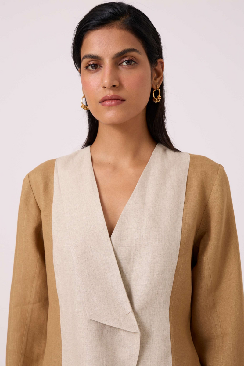 Dimtri Linen Panelled Jacket by The Summer House in beige color for women Worldwide