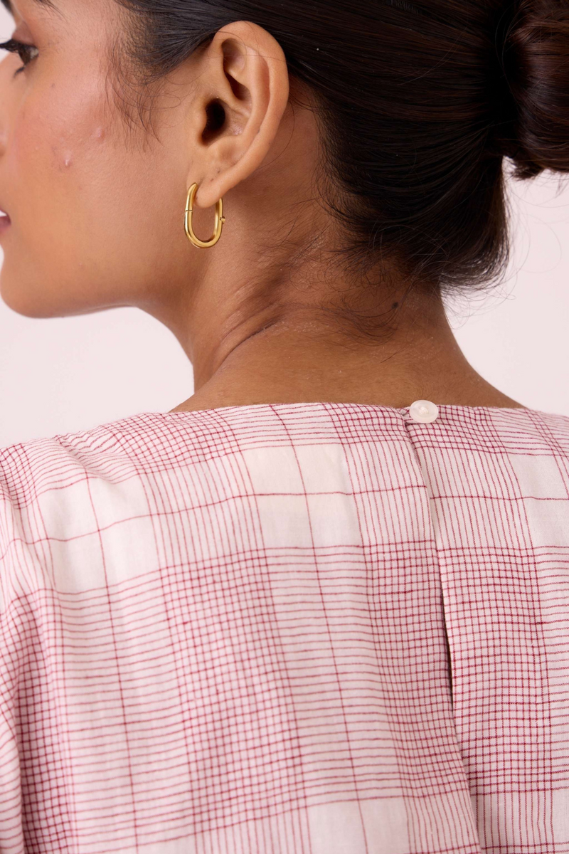 Pine Checkered Handwoven Dress cotton by The Summer House in white color for women Worldwide