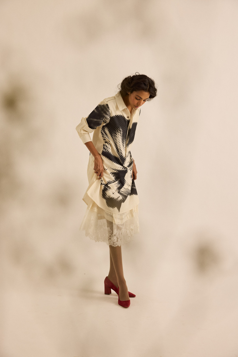 Baccara Shirt Dress poplin dress by Khara Kapas in off-white for women Worldwide