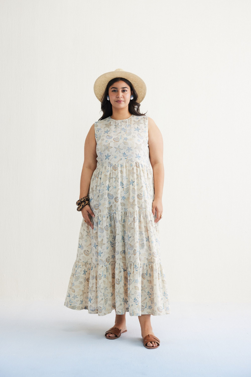Ocean Island Handwoven Kala Cotton Maxi Dress cotton by SUI in white color for women Worldwide
