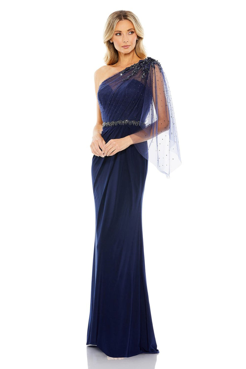 79392-Embellished One Shoulder Draped Gown by Mac Duggal in navy color for women Worldwide