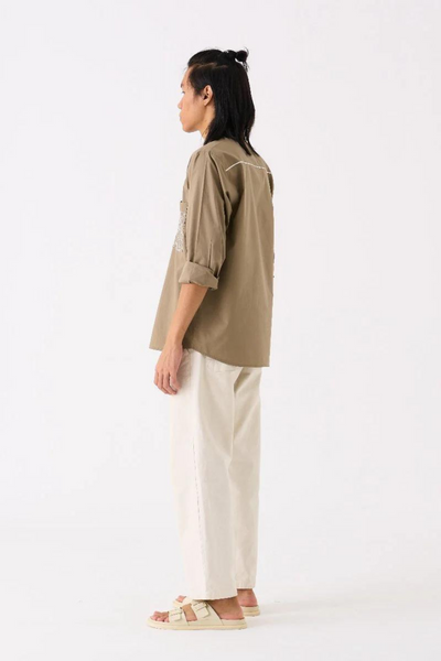 EMBROIDERED POCKET SHIRT - SAGE