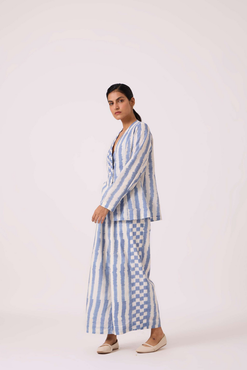 Ivan Blue Striped Ikat Pants cotton by The Summer House in blue color for women Worldwide