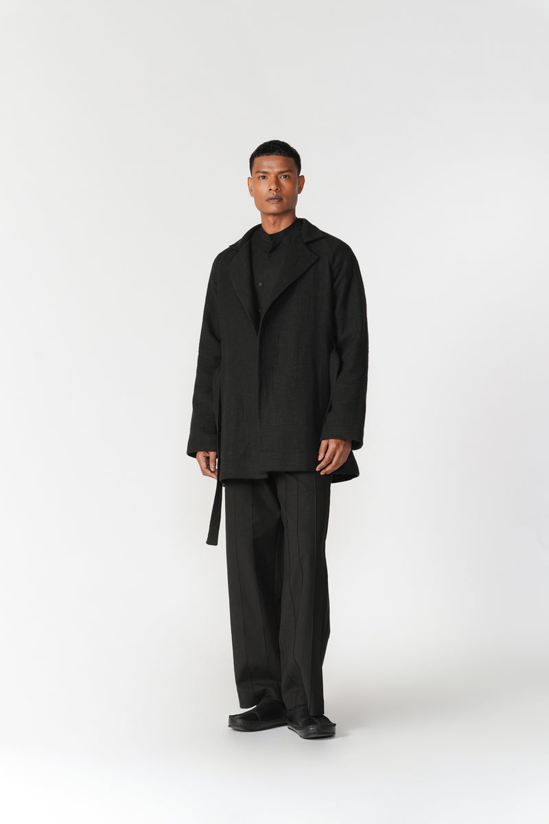 Chenille Notch Lapel Short Overcoat jacket/overlay by Turn Black in black for men Worldwide