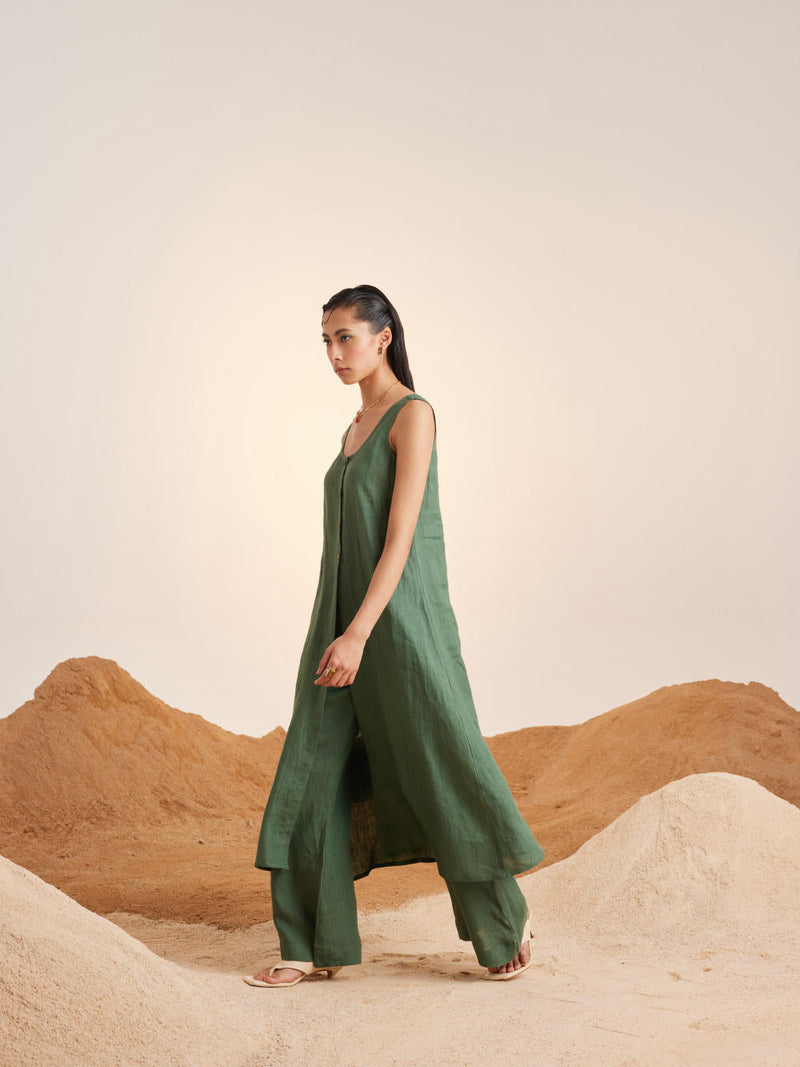 Front Slit Co ord Set-Green Co-ord Sets by CORD for women Worldwide