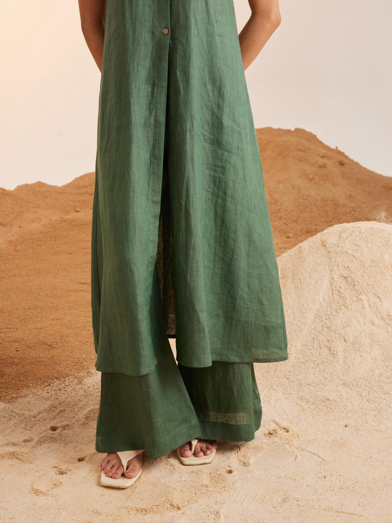 Front Slit Co ord Set-Green Co-ord Sets by CORD for women Worldwide