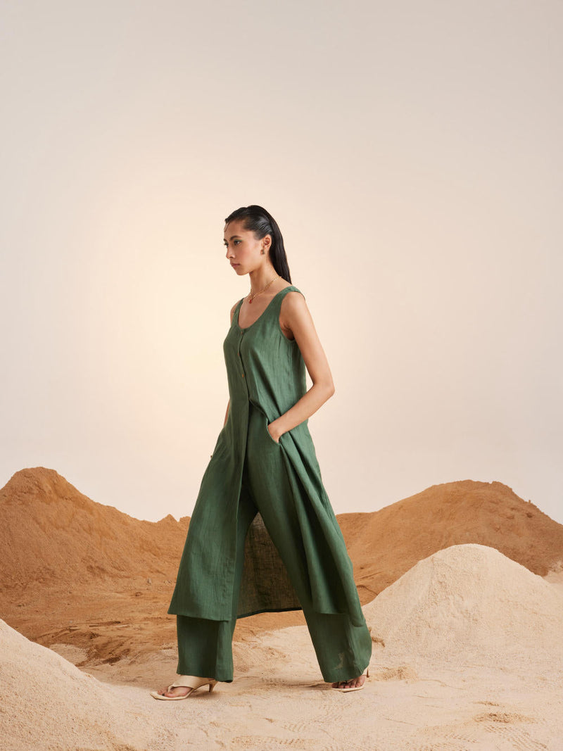 Front Slit Co ord Set-Green Co-ord Sets by CORD for women Worldwide