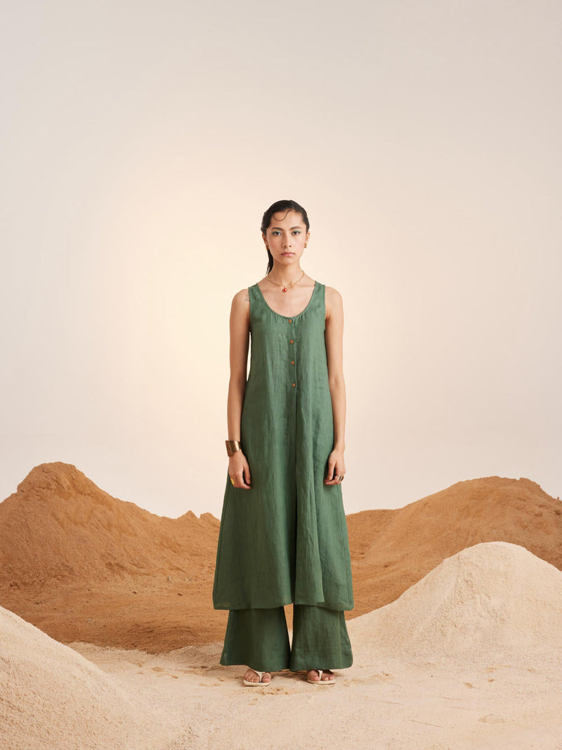 Front Slit Co ord Set-Green Co-ord Sets by CORD for women Worldwide