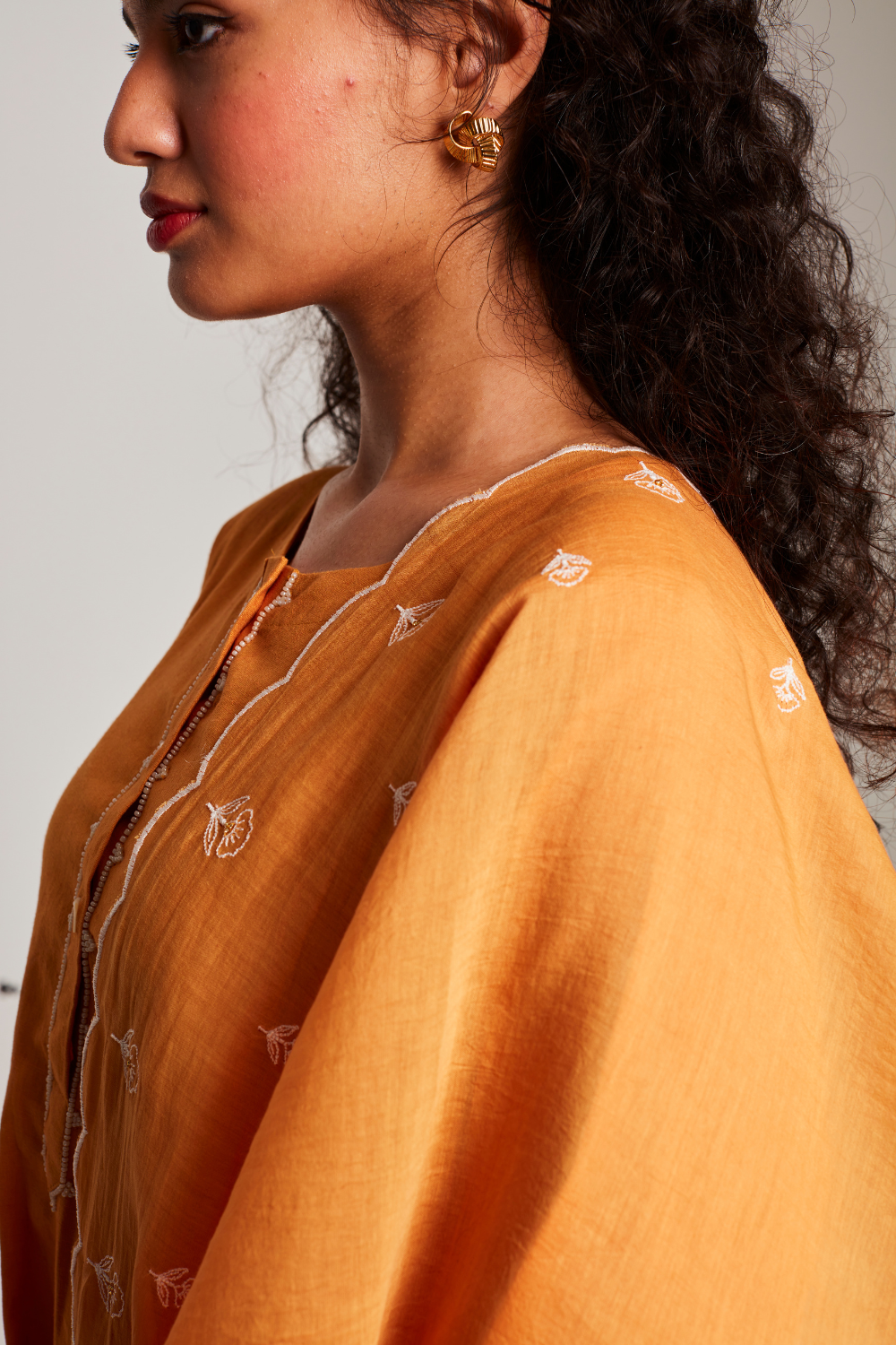 Mango Co-Linen Beaded Placket Kurta