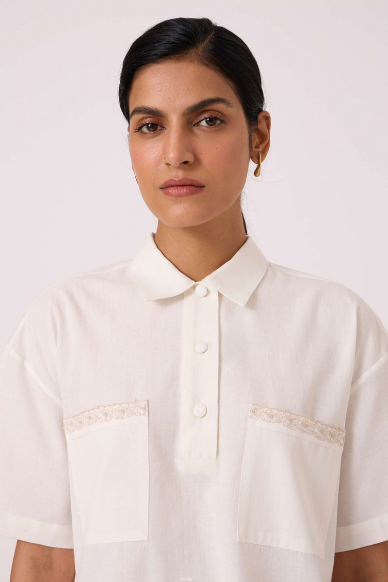Alyosha Handwoven Embroidered Shirt cotton by The Summer House in white color for women Worldwide