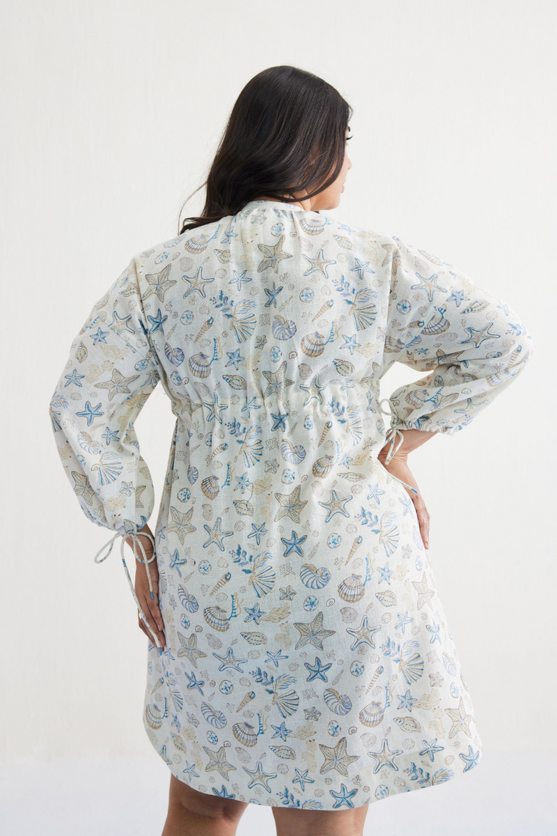 The Marine Handspun Handwoven Organic Cotton Short Dress cotton by SUI in white color for women Worldwide