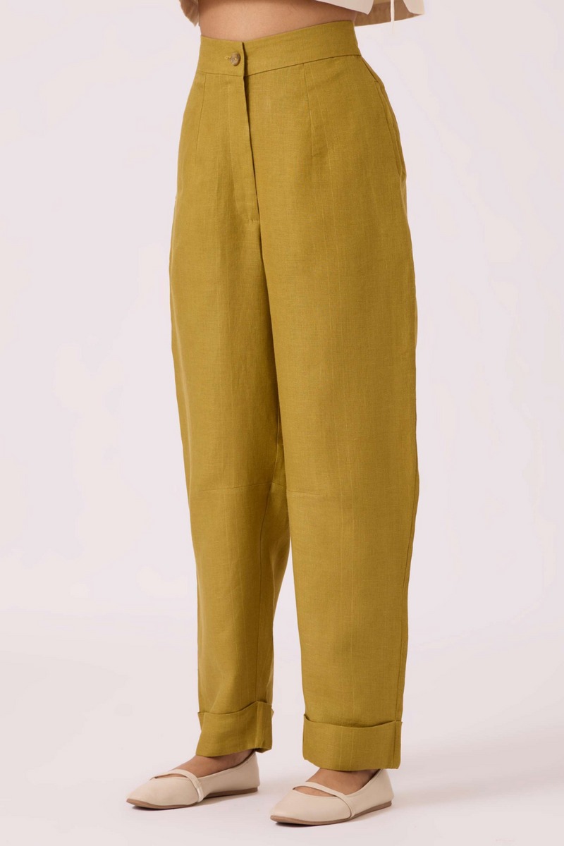 Pip Olive Linen Pants by The Summer House in olive color for women Worldwide