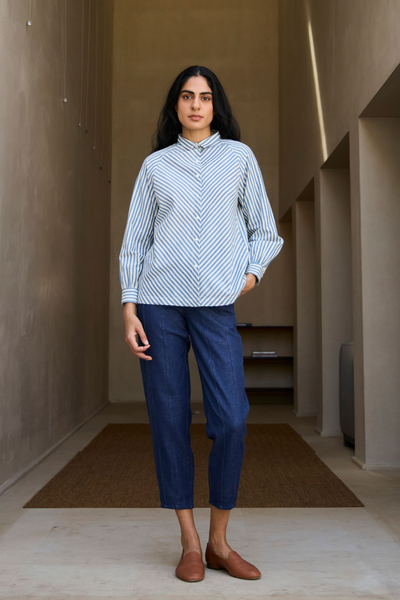 Yeji Handwoven Blue Striped Shirt