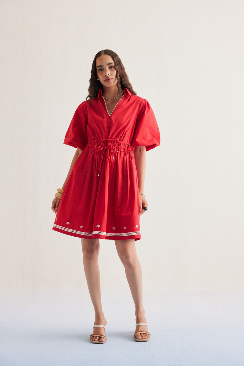 Ocean Spirit Organic Cotton Dress poplin by SUI in red color for women Worldwide
