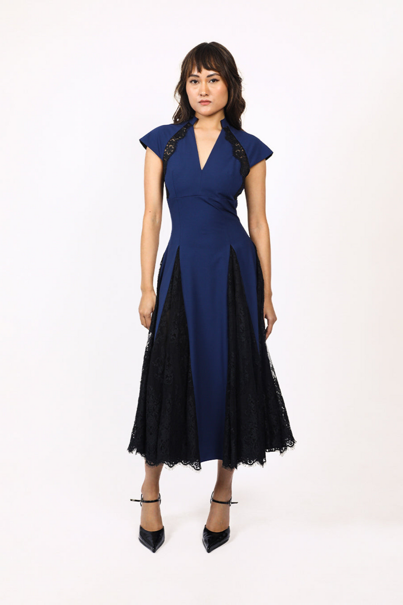 Lace Godet dress mul by Leh Studios in multi color for women Worldwide