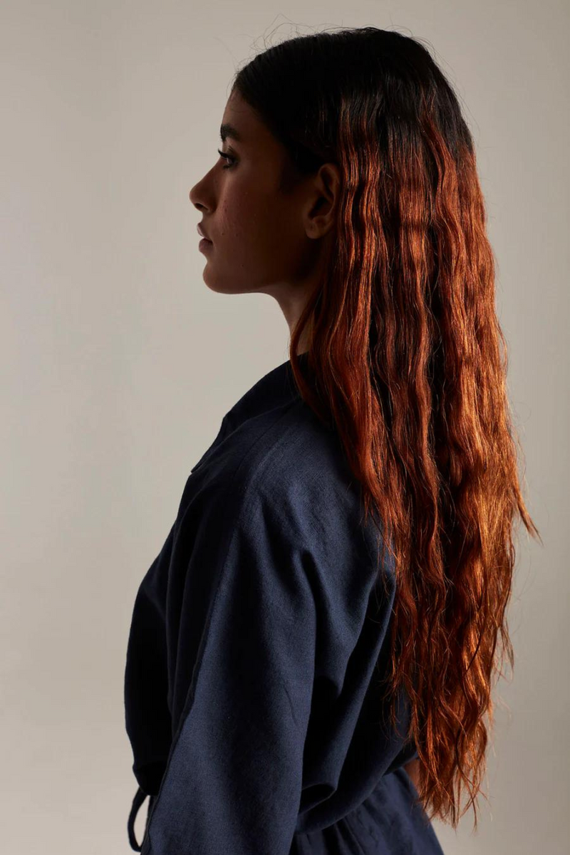 Navy Co-Linen Boilersuit cotton by Saphed in navy color for women Worldwide