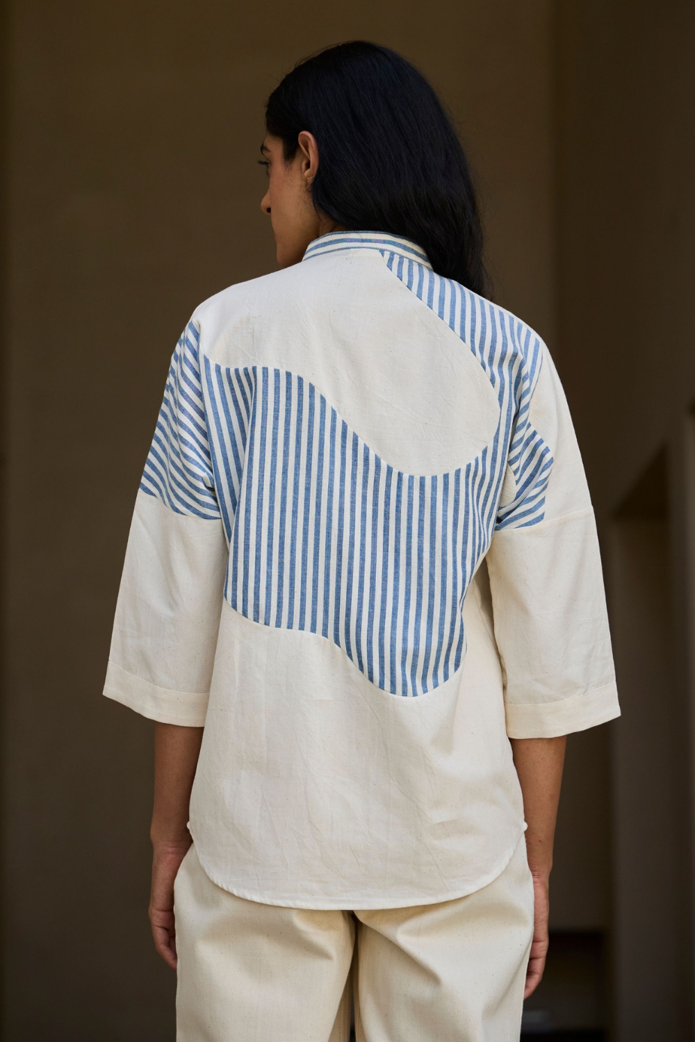 Blue Striped Patchwork Shirt