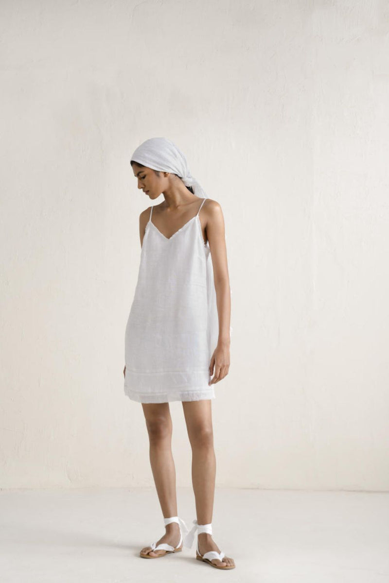 UMA SLIP DRESS linen by Ituvana in black color for women Worldwide