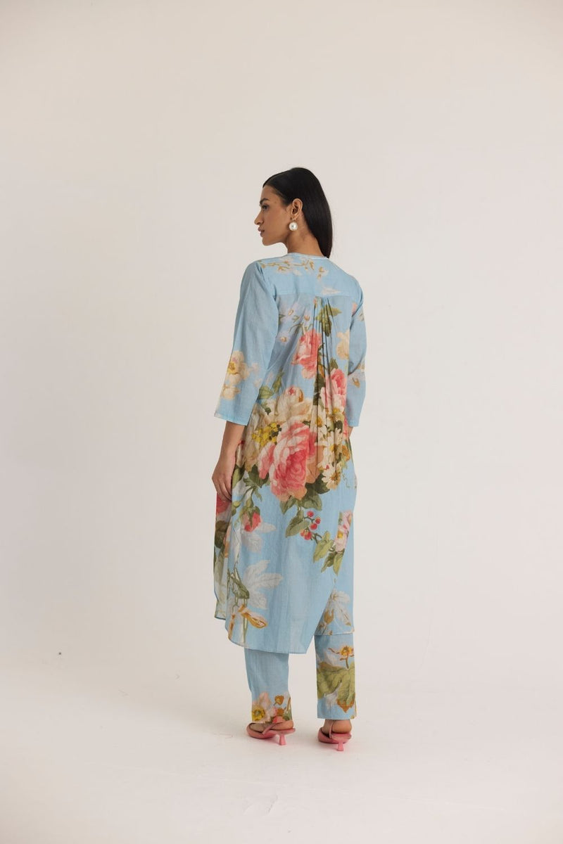 TAFFY LONG COTTON KURTA SET cotton by Yam in blue color for women Worldwide
