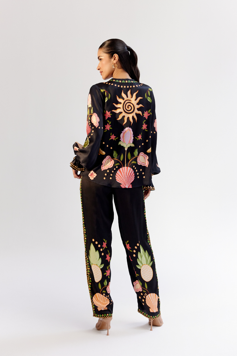 Ilia Pants - Seashell (Black) satin by NOIB for women Worldwide