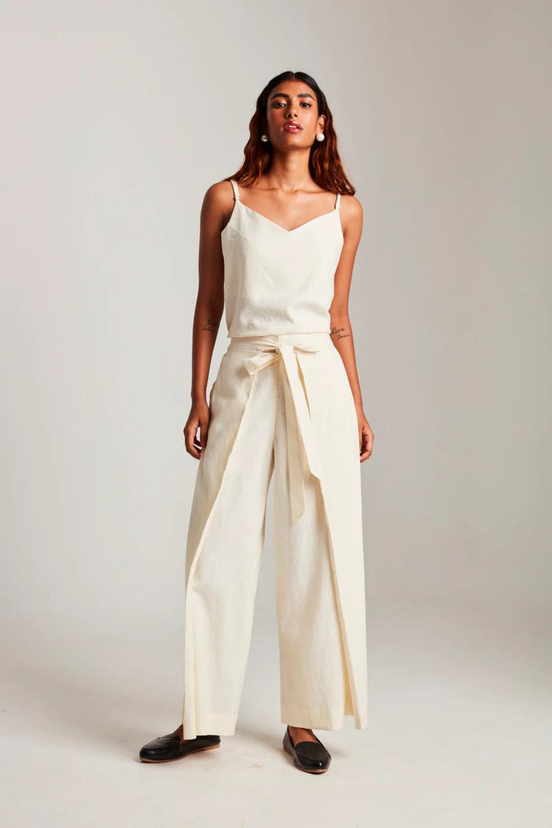 Vanilla Co-Linen Wrap Pants cotton by Saphed in white color for women Worldwide