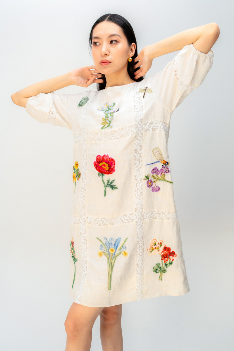 WISPERING GARDEN DRESS linen dress by Ode to Odd in off white for women Worldwide