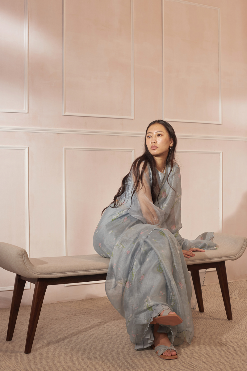 Rajnigandha & Periwinkle Kota Silk Sari silk by Nadiya Paar in blue color for women Worldwide