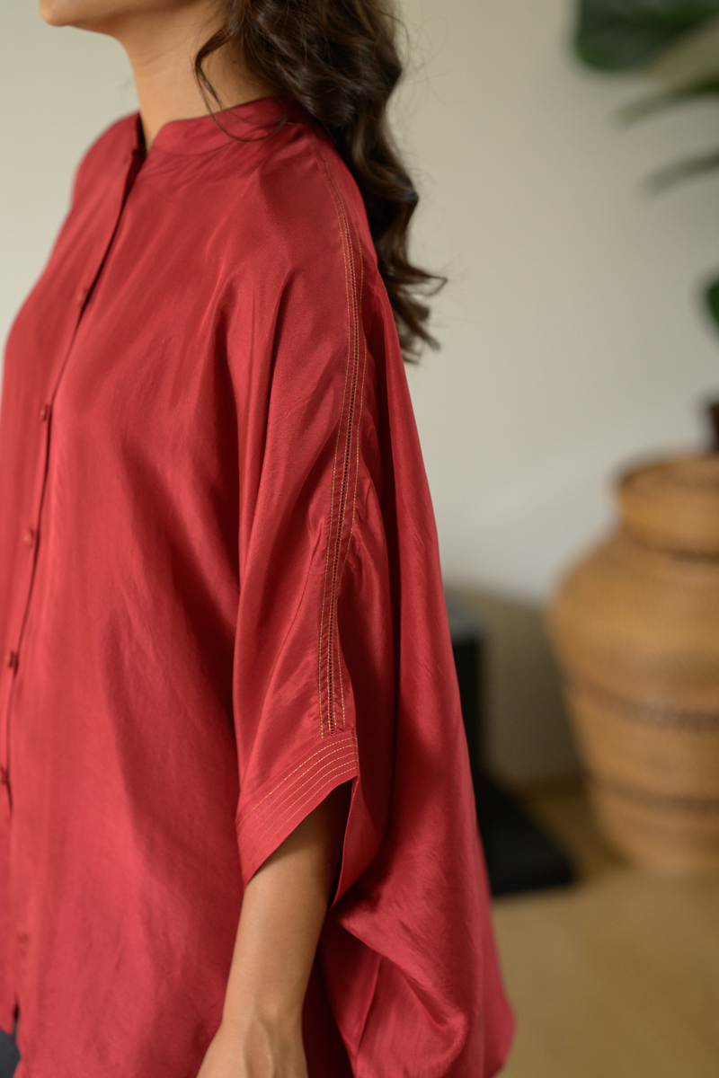 Ruby Kaftan Top silk top/shirt by Zanzibar Living in ruby red for women Worldwide
