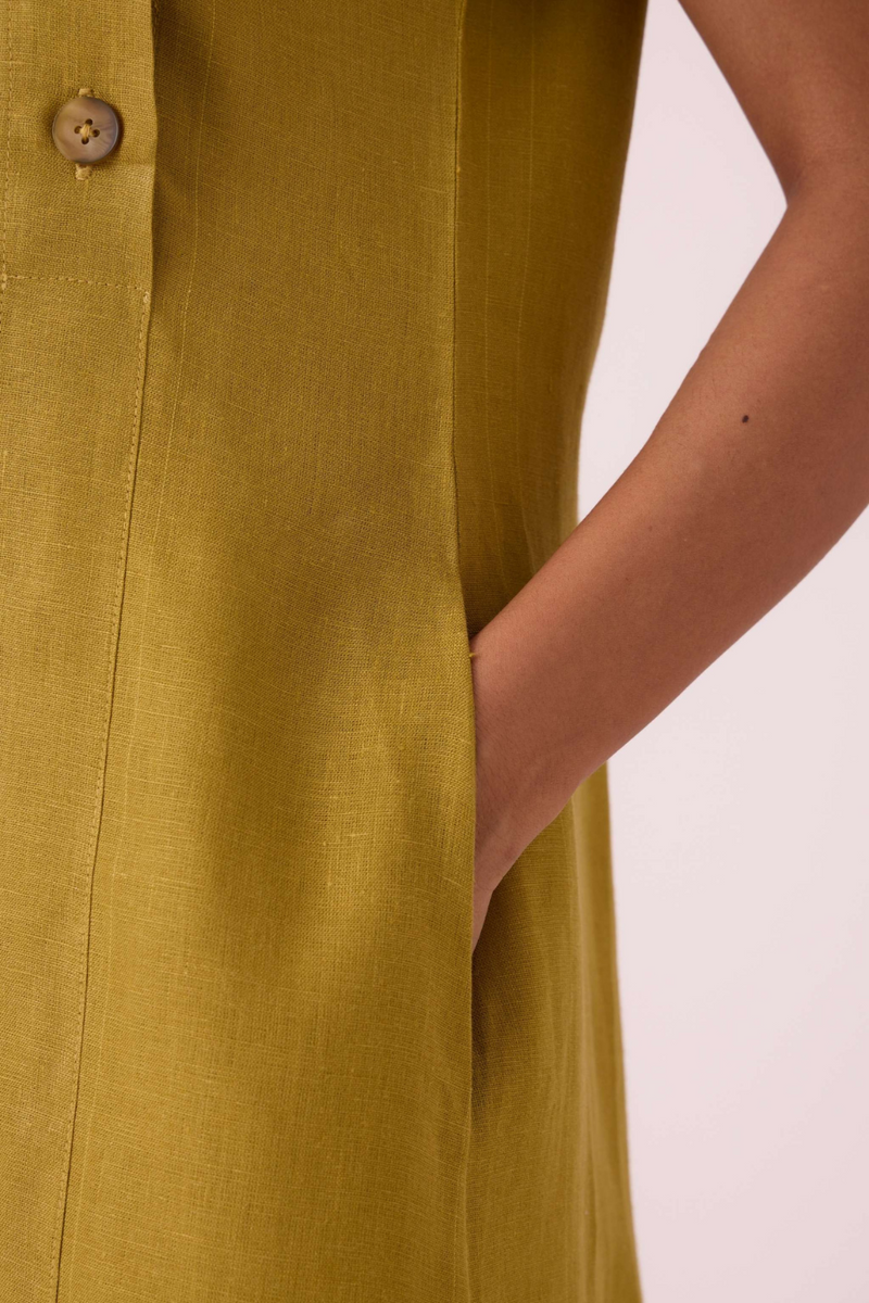 Liza Olive Linen Dress linen by The Summer House in mauve color for women Worldwide