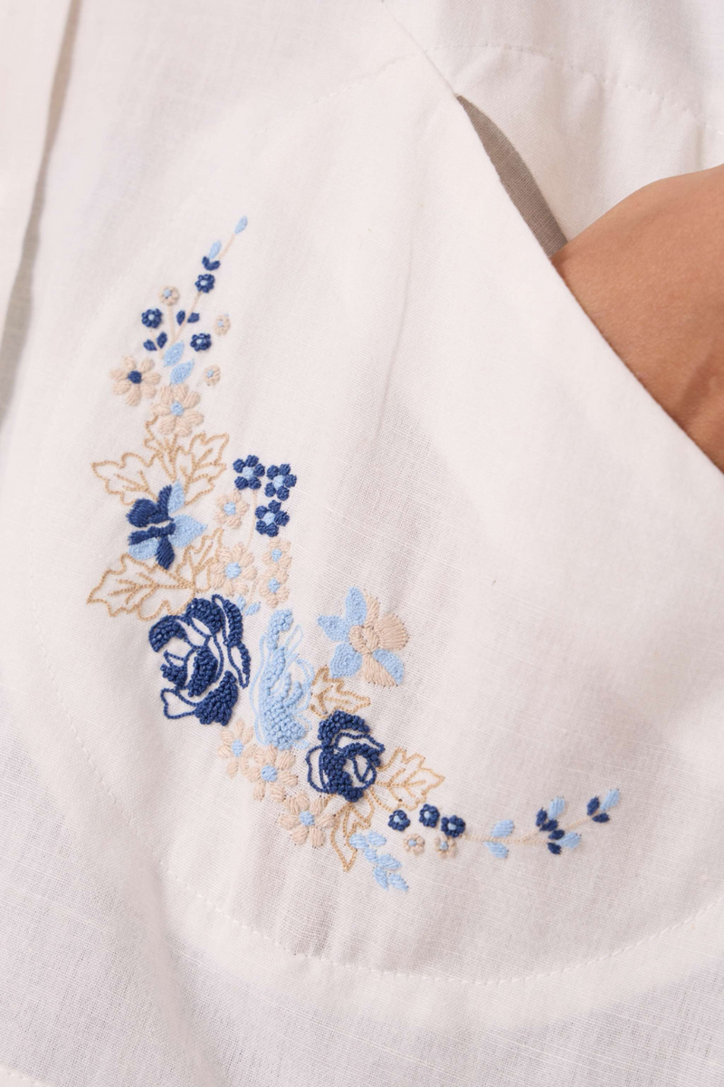 Sibyl Handwoven Embrodiered Shirt cotton by The Summer House in beige color for women Worldwide