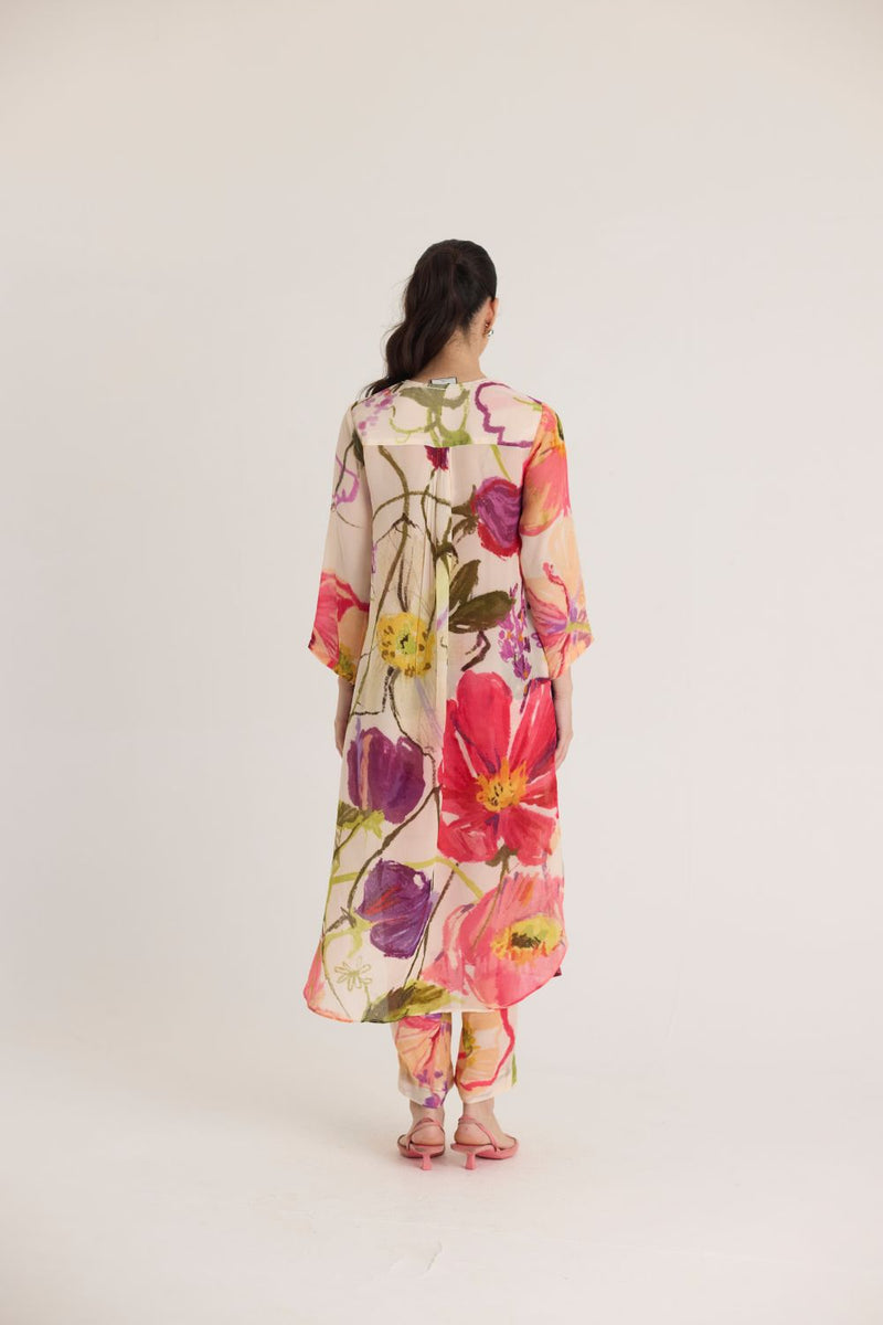 DOLLY WHITE CREPE LONG KURTA SET mul by Yam in multi color for women Worldwide