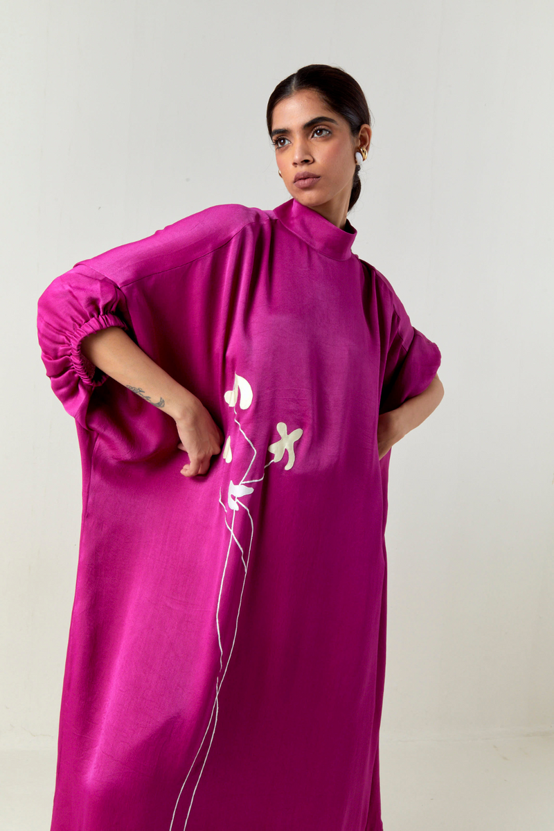 FLORAL FRINGE KAFTAN CO-ORD-FUCHSIA satin by THREE for women Worldwide