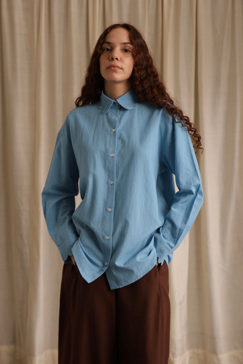 Louie Shirt - Cornflower cotton by MASON AND MILL in blue color for women Worldwide