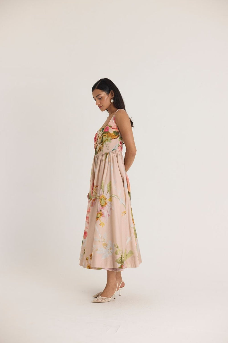 HAZEL EMBROIDERED DRESS satin by Yam in pink color for women Worldwide
