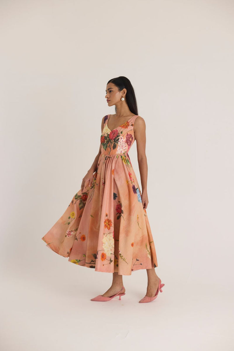 BUTTERCUP DRESS cotton by Yam in peach color for women Worldwide