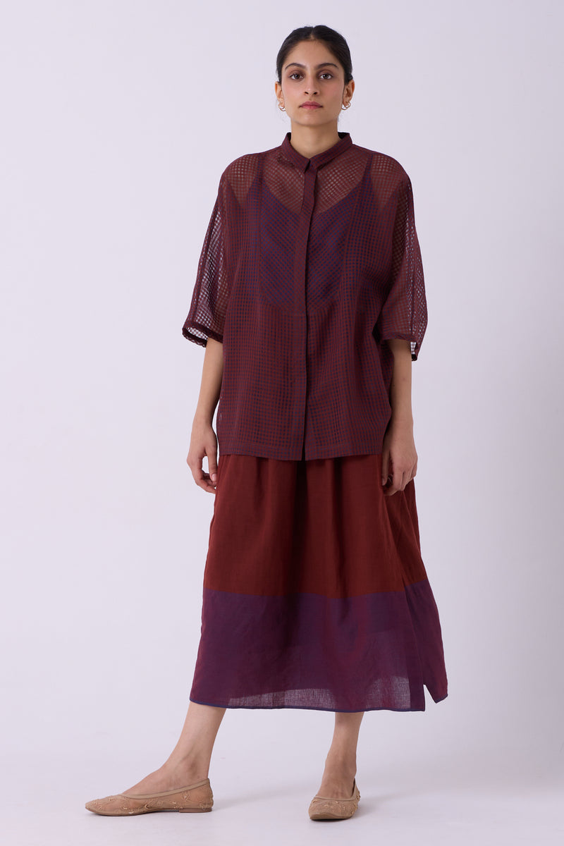 Zuri Blue Checkered HandwovenTop handwoven silk cotton top/shirt by The Summer House in blue for women Worldwide
