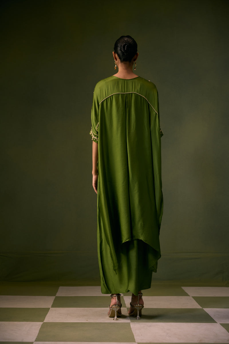 Nexa Lite Antifit Top with Wrap Skirt vegan satin, organza satin indo-western by PRAHNAAYA in green for women Worldwide