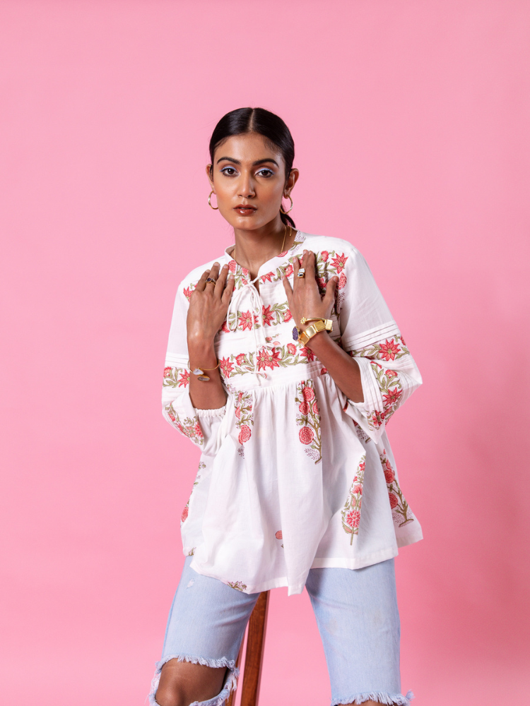 Florencia Peasent Top Top & Tunics by Marche in white color for women Worldwide