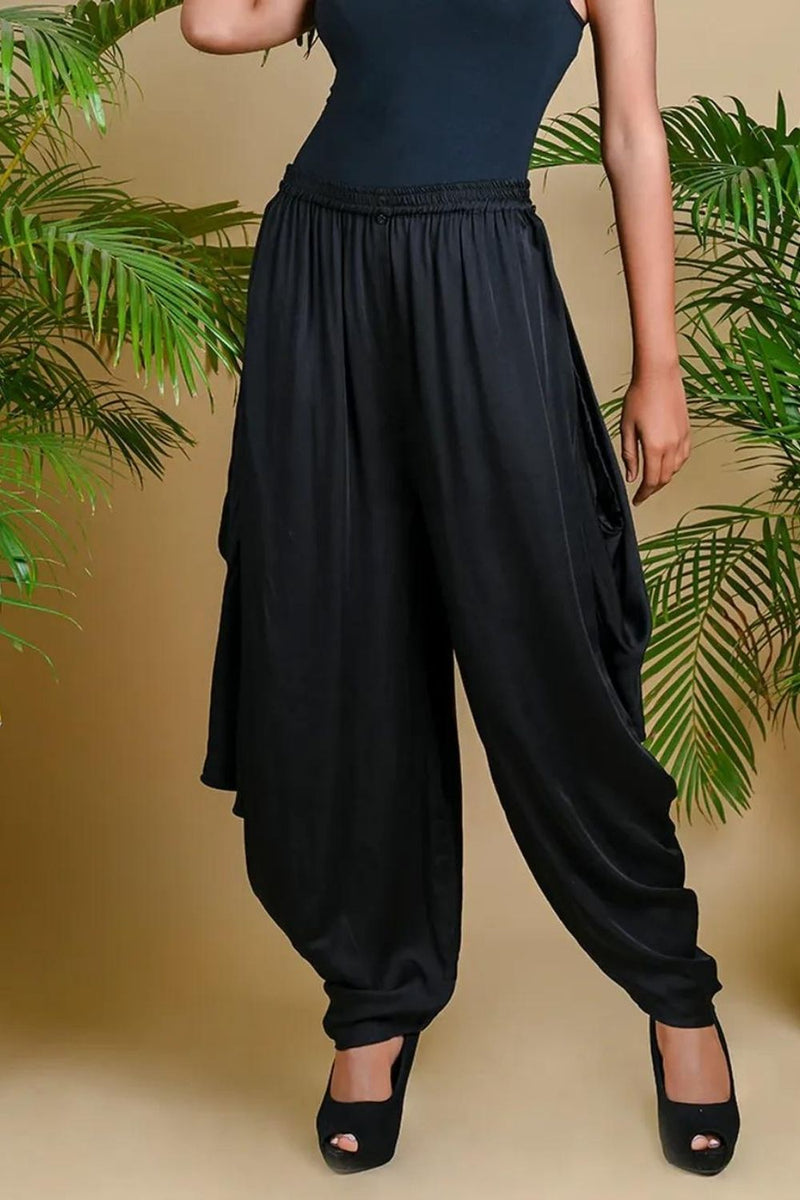 WRAP DHOTI-BLACK silk by Dyelogue in black color for women Worldwide