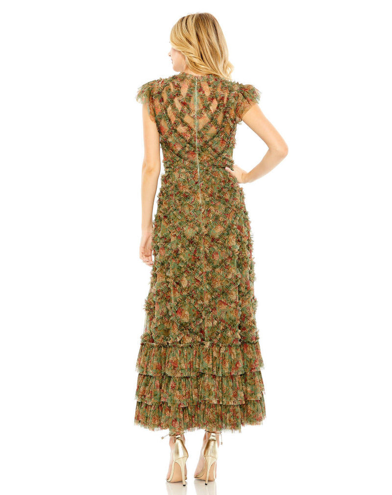 MD-8009 Ankle Length Dress-Green by Mac Duggal in green color for women Worldwide